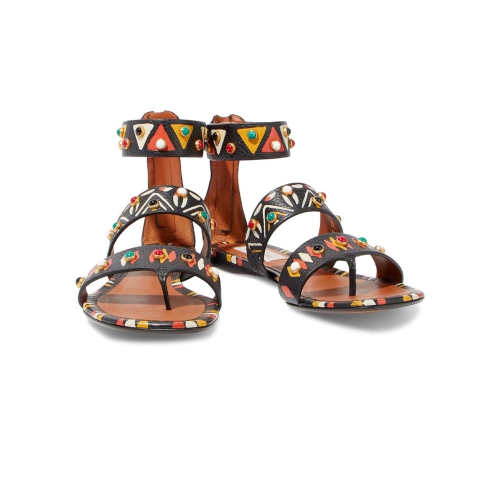 Valentino garavani tribal studded printed pebbled leather sandals